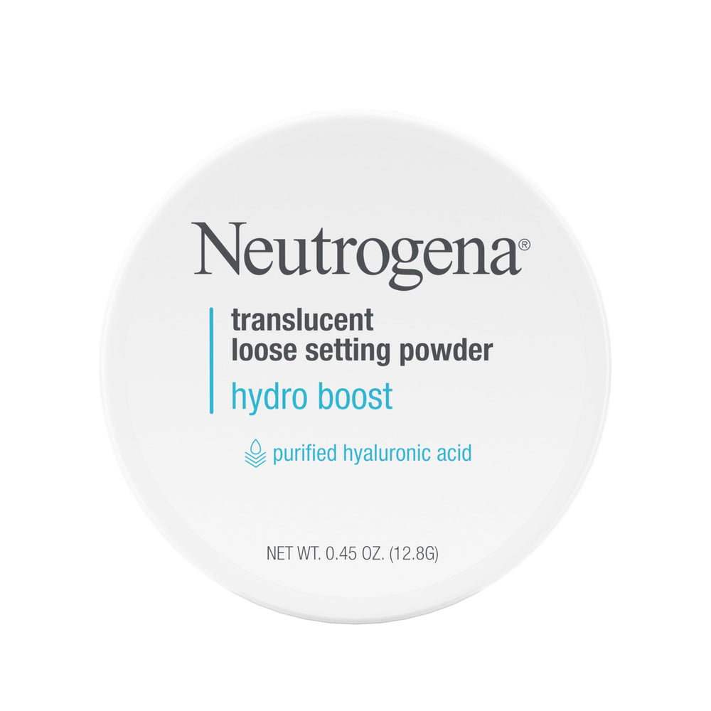 Neutrogena Hydro Boost powder jar close-up showing hydrated, natural finish.