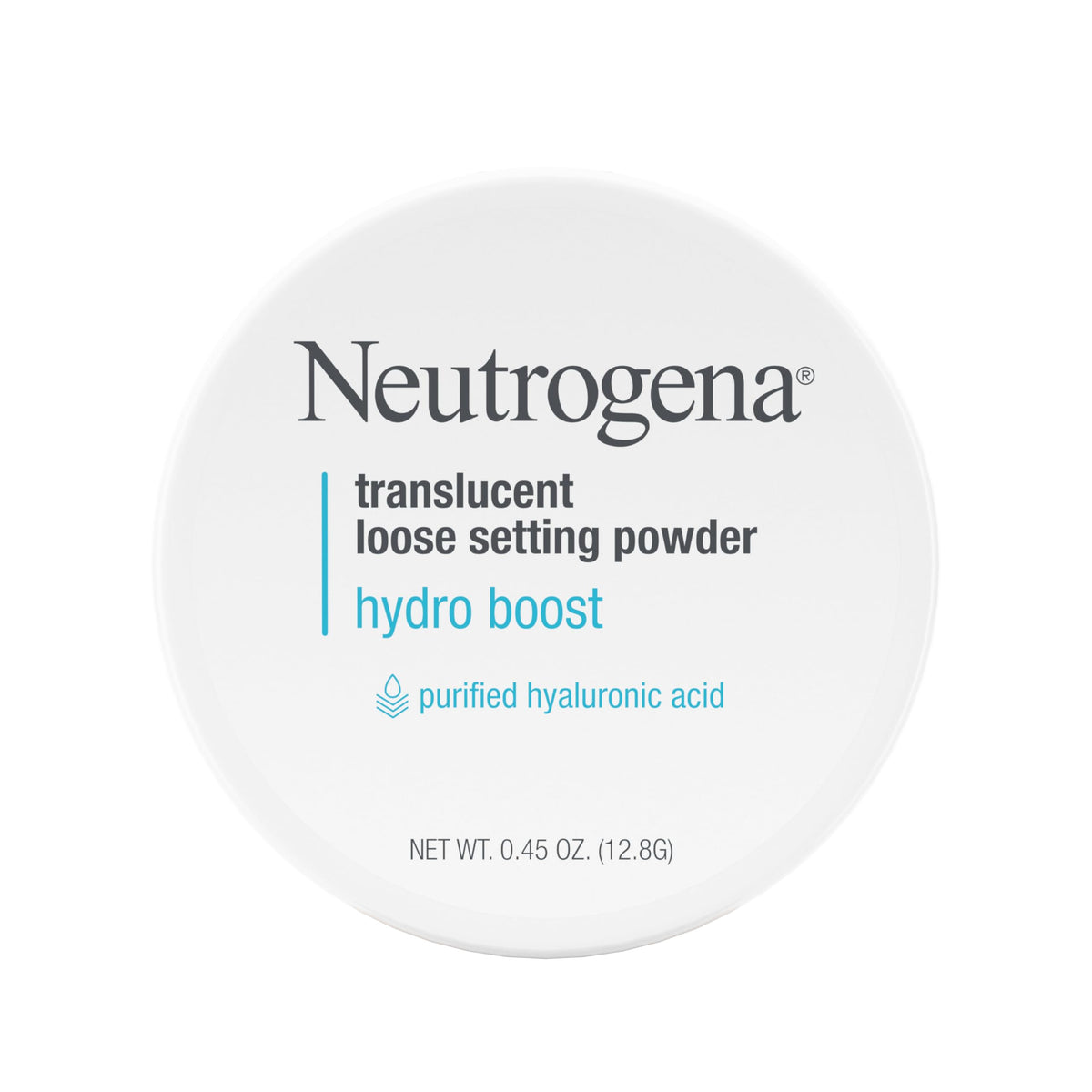 Neutrogena Hydro Boost powder jar close-up showing hydrated, natural finish.