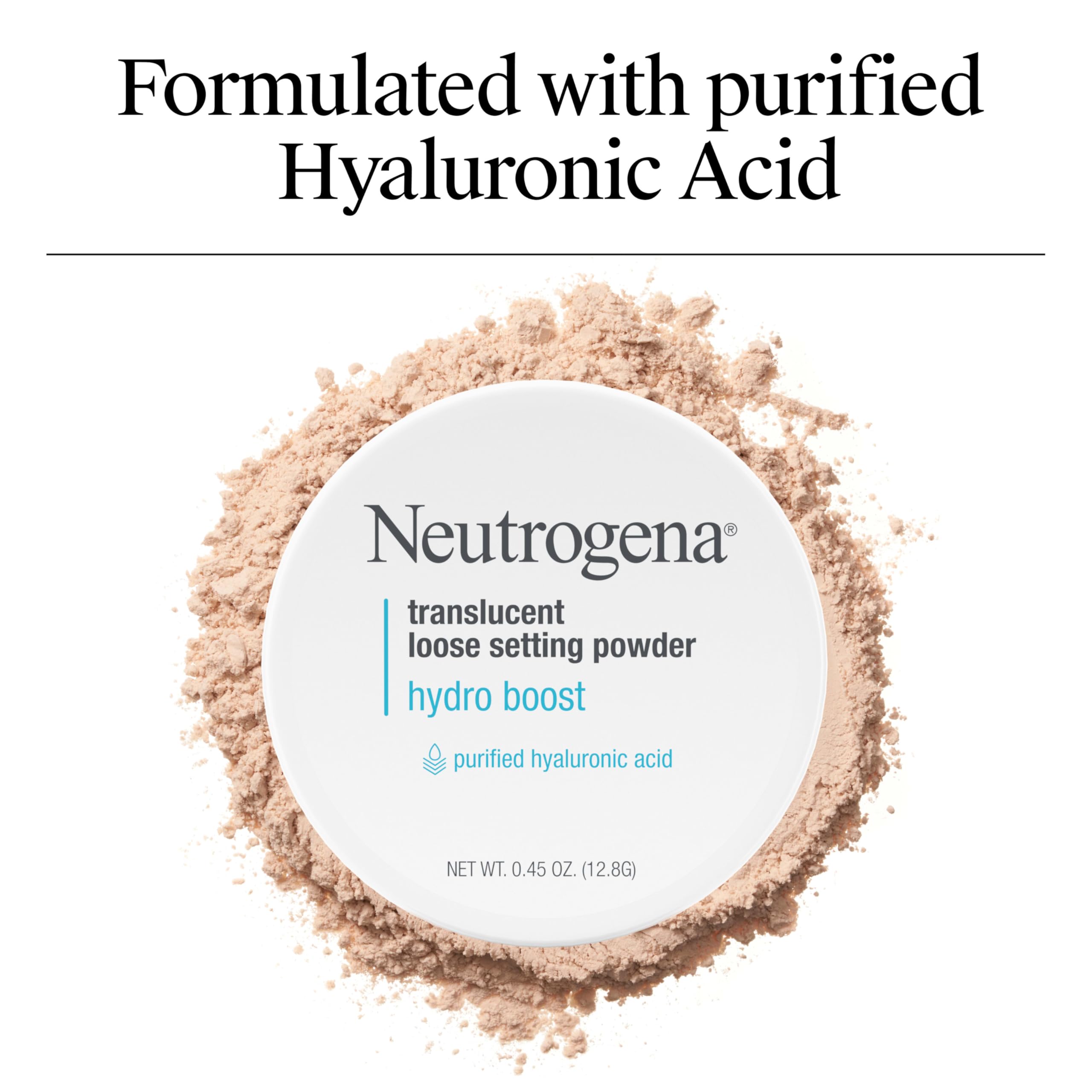 Neutrogena Hydro Boost powder swatch highlights translucent, pore-blurring effect.