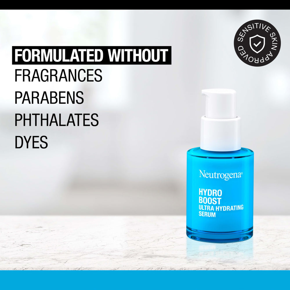 Neutrogena Hydro Boost serum being applied to face and neck for daily hydration.