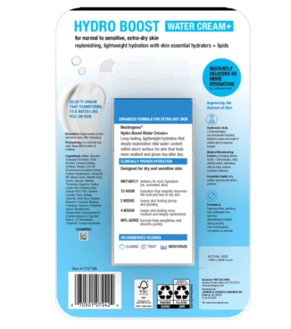 Neutrogena Hydro Boost Water Cream texture application demonstrates lightweight hydration.
