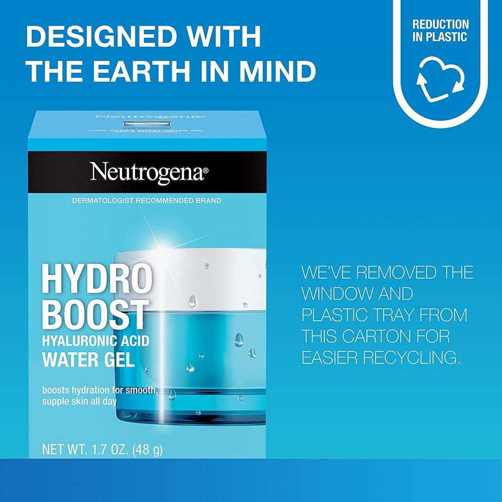 Neutrogena Hydro Boost Water Gel hyaluronic acid graphic highlights moisture.