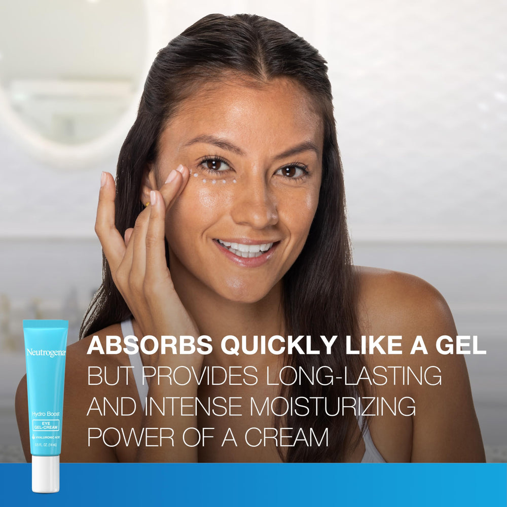 Neutrogena Hydro Boost hydration visual around the eye with a water-gel vibe.