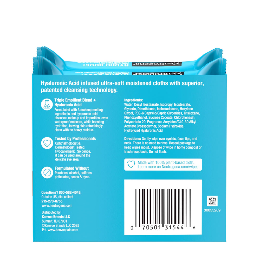 Neutrogena Hydro Boost wipes travel pack offers convenient cleansing on the go.