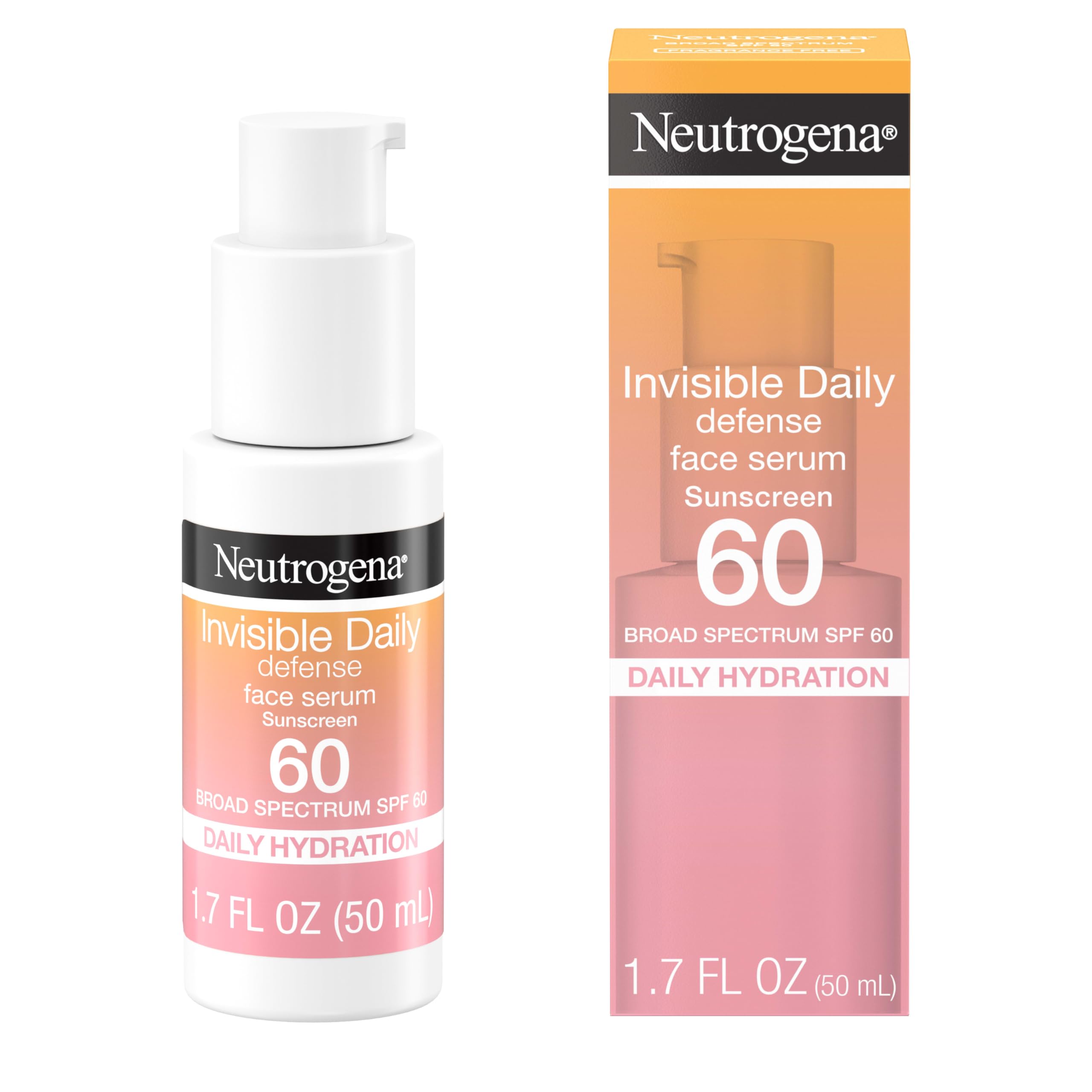 Neutrogena Invisible Daily Defense bottle front with oil-free SPF 60 for daily protection.