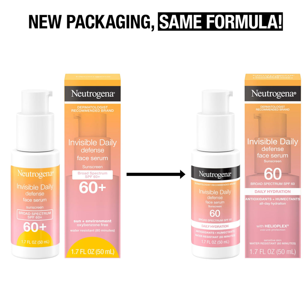 Neutrogena Invisible Daily Defense serum texture shows lightweight hydration for all-day wear.
