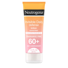 Neutrogena Invisible Daily Defense sunscreen bottle shown with clear, invisible protection.