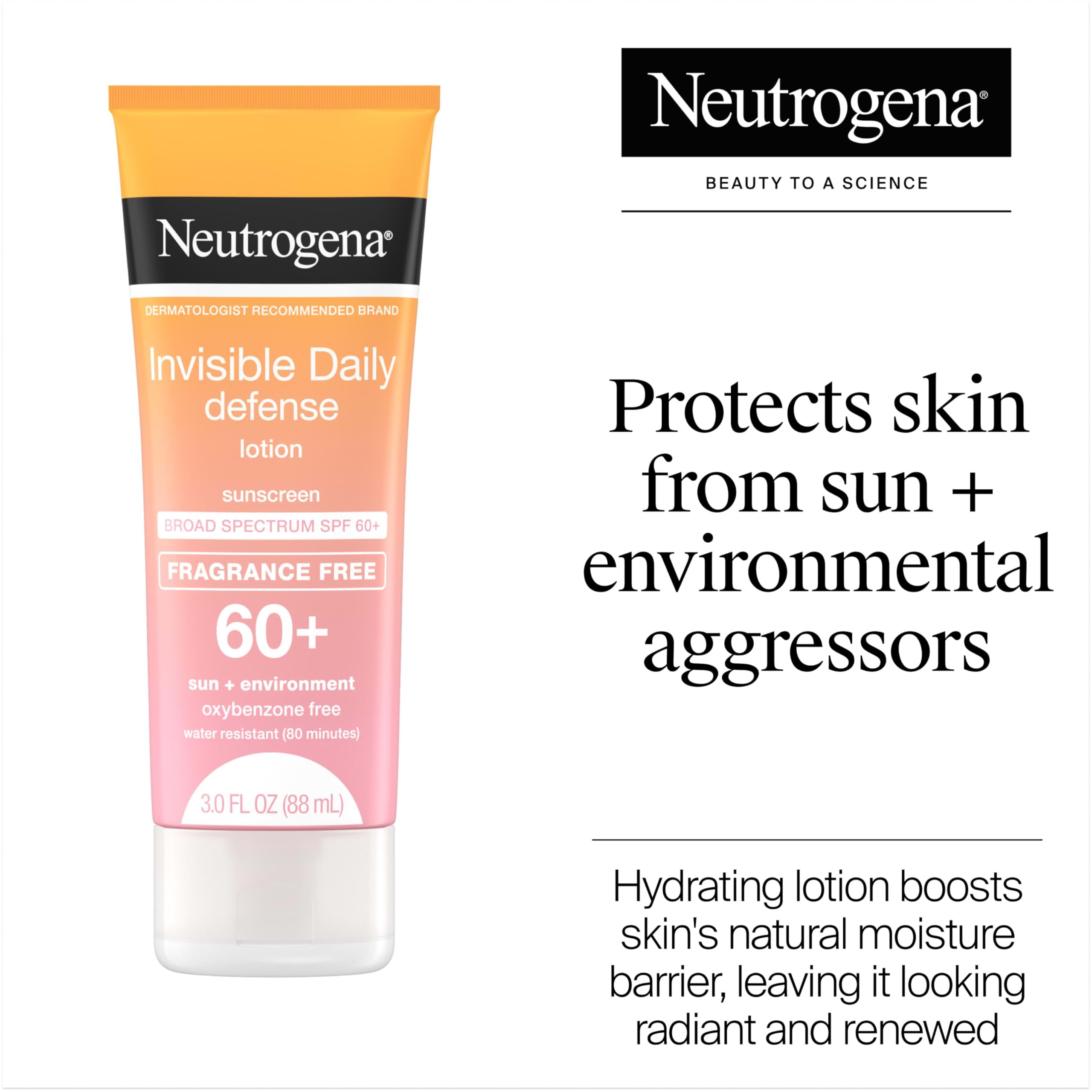 Neutrogena Invisible Daily Defense sunscreen lotion being dispensed smoothly on skin.