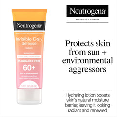 Neutrogena Invisible Daily Defense sunscreen lotion being dispensed smoothly on skin.