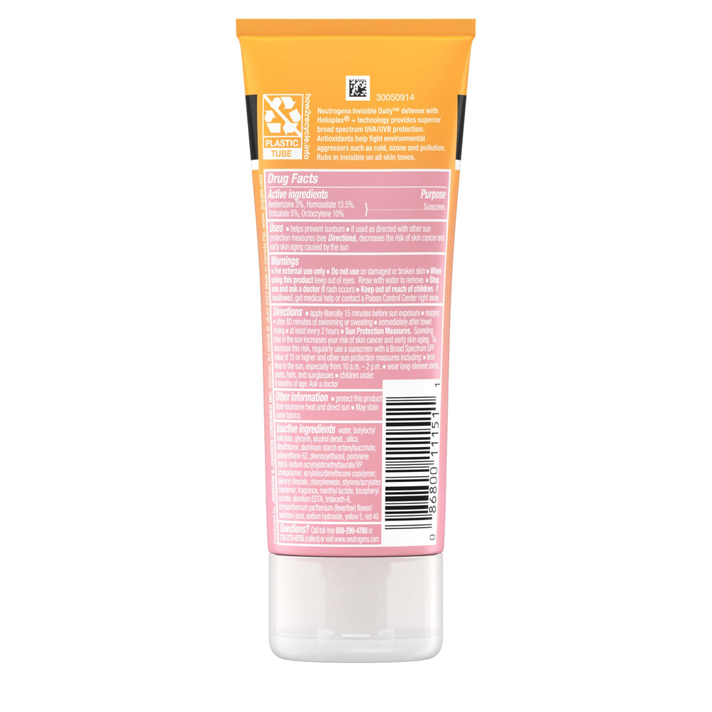 Neutrogena Invisible Daily Defense Sunscreen Lotion protects skin during city exposure.