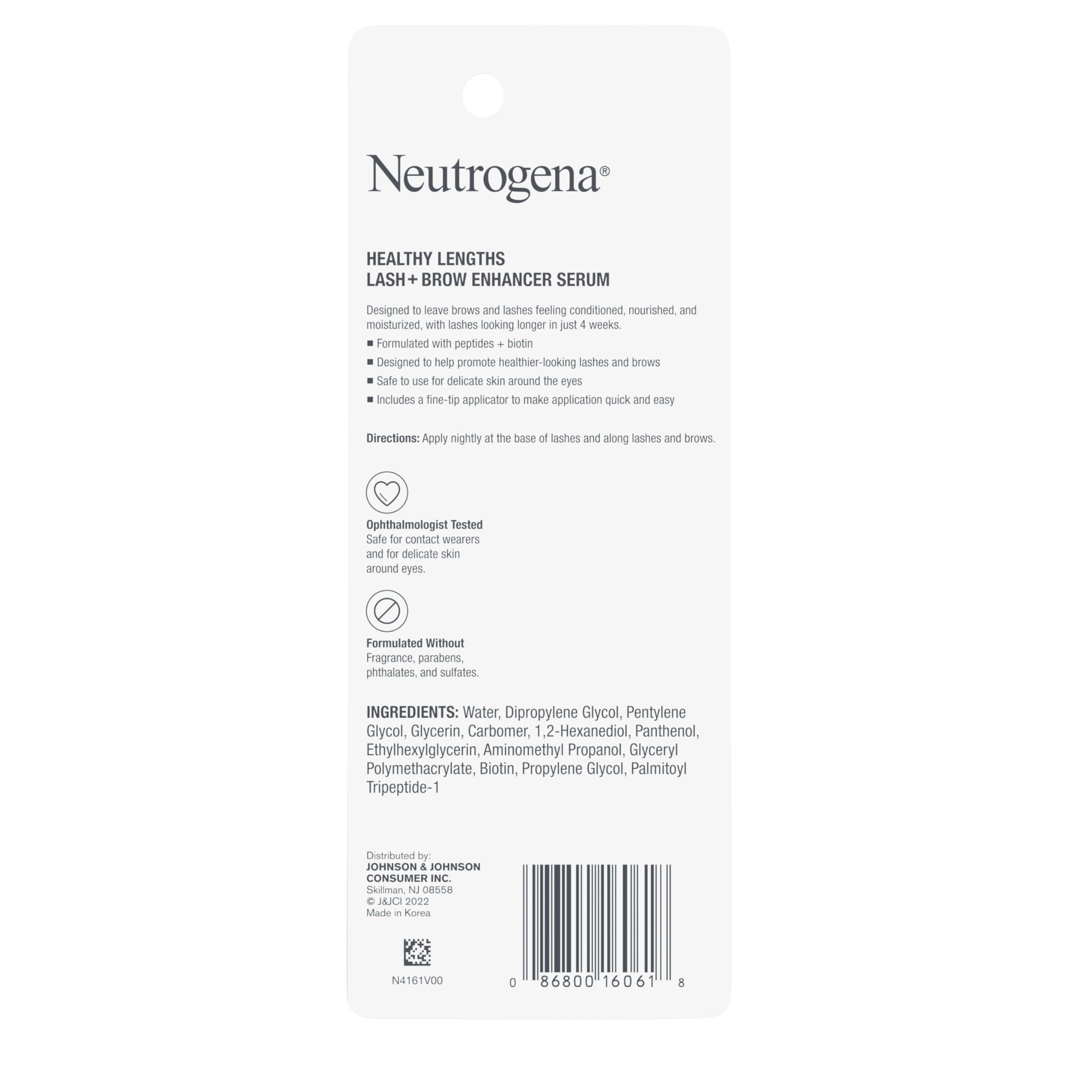 Neutrogena Lash + Brow Serum product on counter highlights sleek bottle design