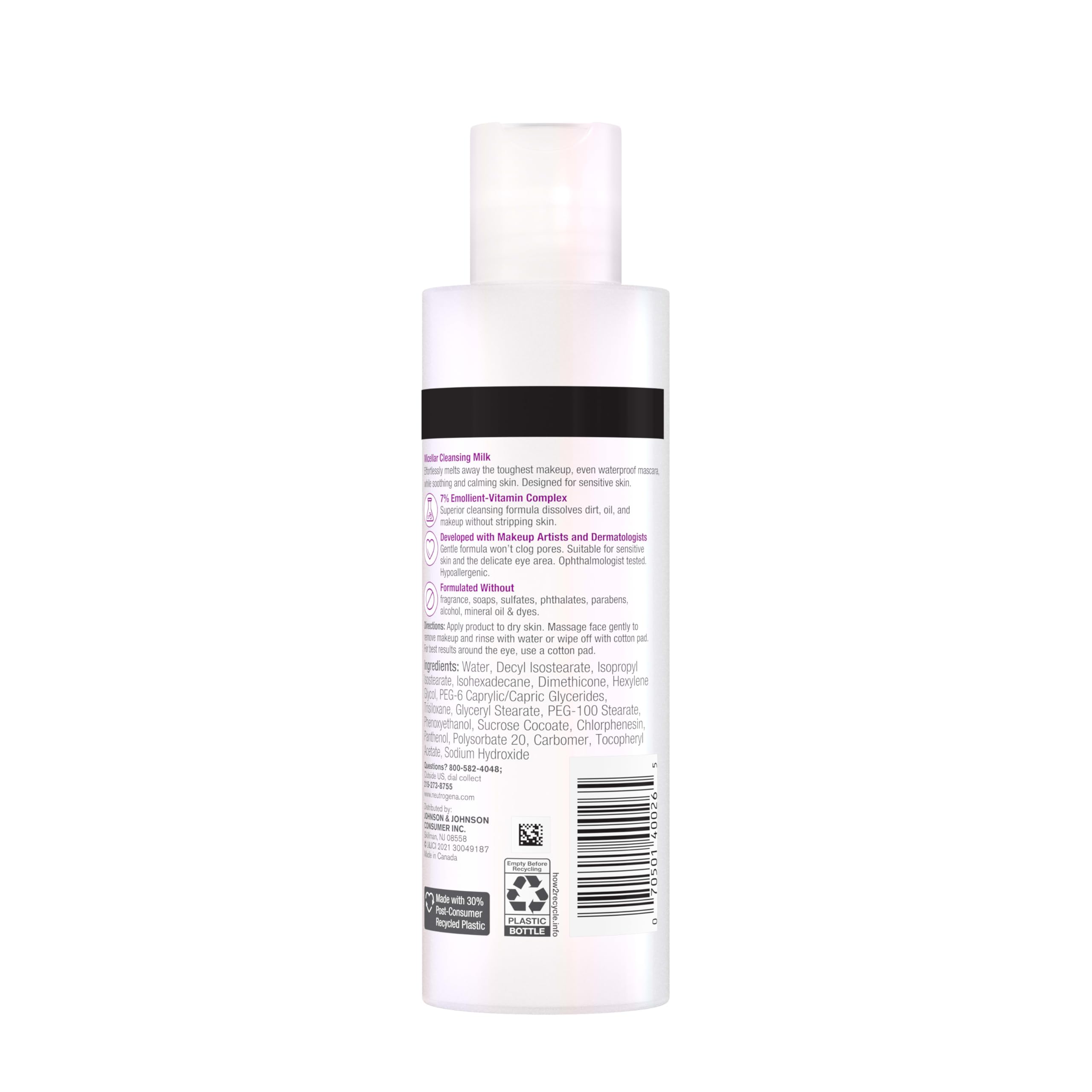 Cotton pad swiping with Neutrogena Micellar Milk for quick lip, eye, and face makeup removal.