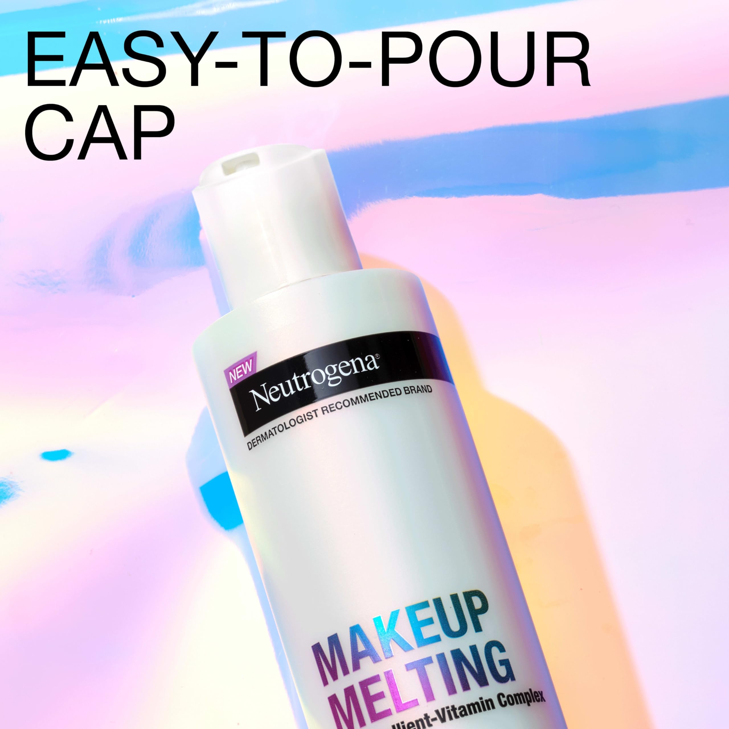 Neutrogena Makeup Melting Micellar Milk label highlights 7% Emollient-Vitamin Complex for nourished skin.