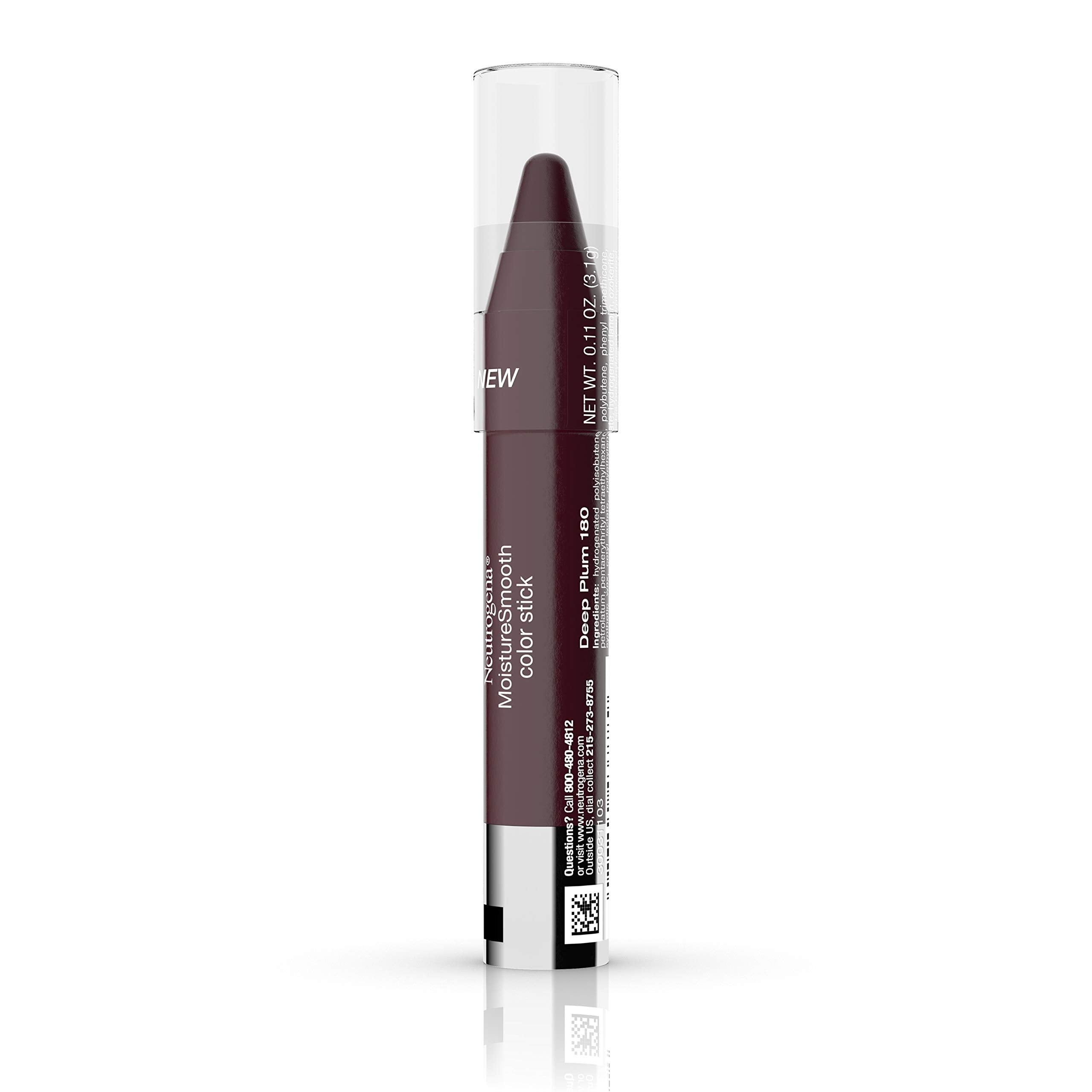 Neutrogena MoistureSmooth Color Lip Stick swatch shows sheer, shimmery finish for daily wear.
