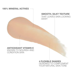 Neutrogena Purescreen+ application on cheek shows blendable coverage under makeup.