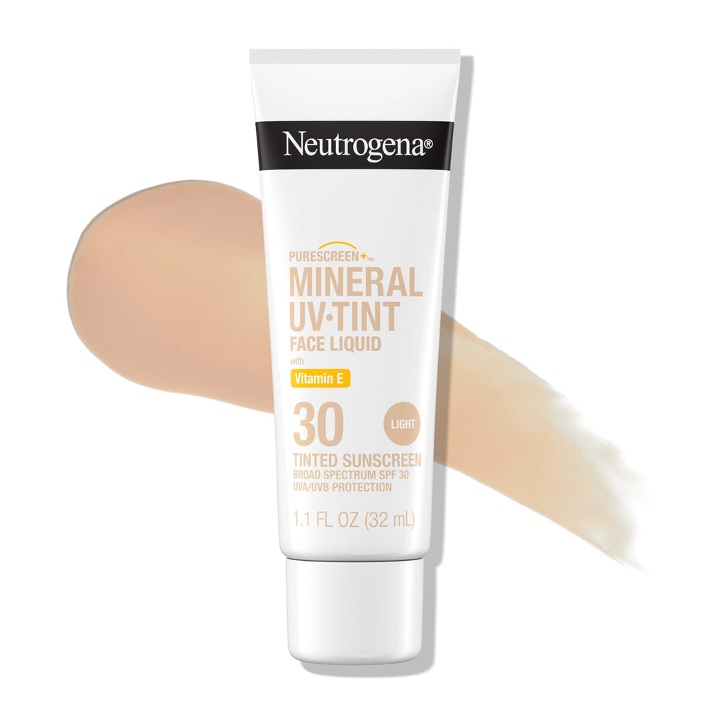 Neutrogena Purescreen+ bottle shows mineral SPF 30 tint for daily protection.