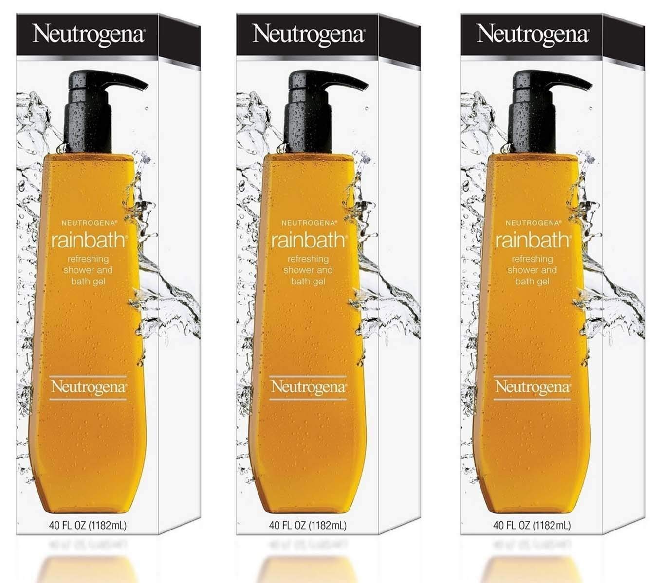 Neutrogena Rainbath 3-pack 40oz bottles featuring original fragrance for refreshing showers.