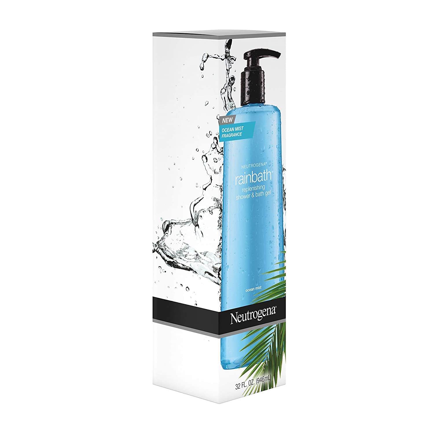 Neutrogena Rainbath bottle pour showcasing clean rinsing lather for shower use.