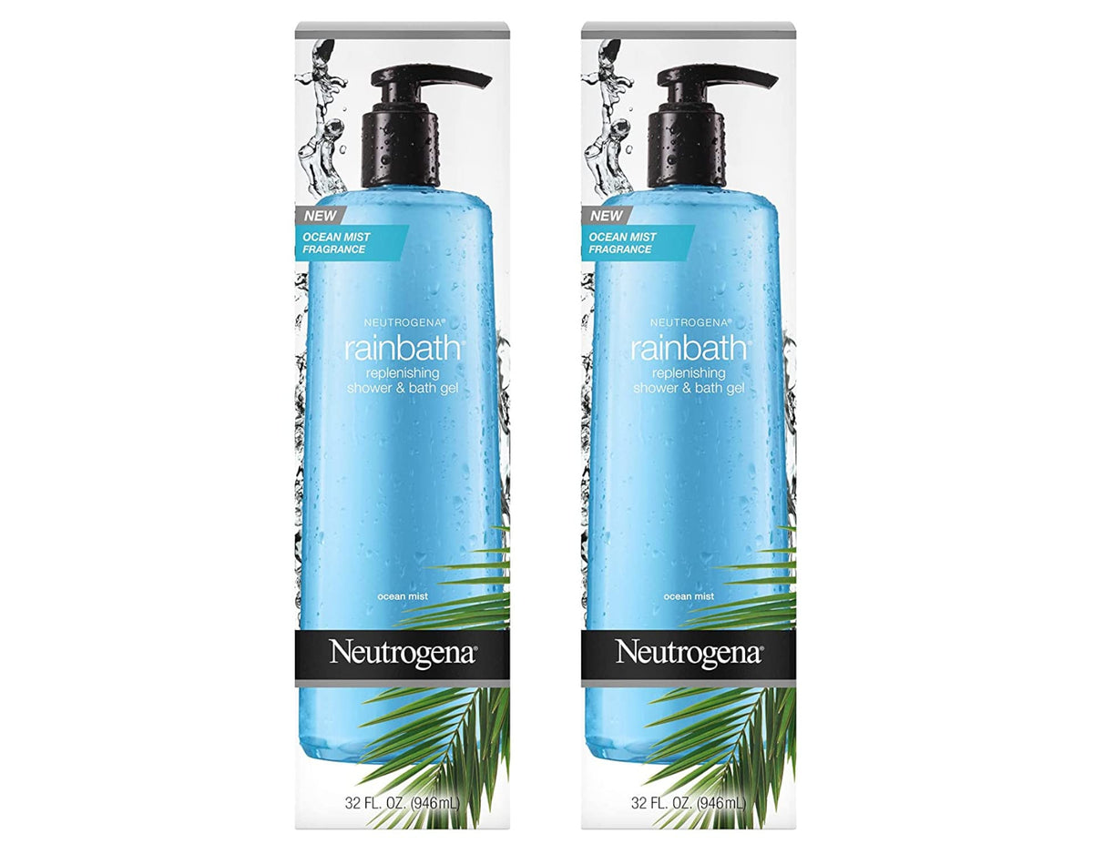 Neutrogena Rainbath 2-pack bottles delivering moisturizing cleansing for daily refreshment.