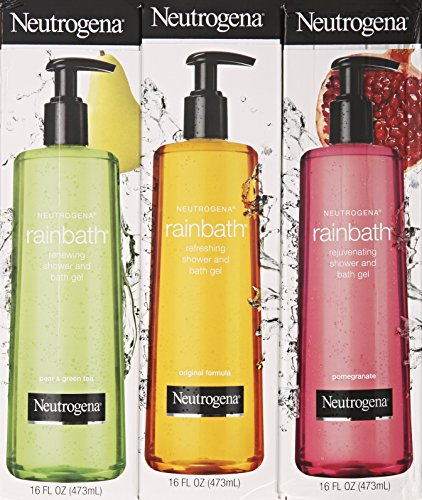 Neutrogena Rainbath Pear & Green Tea bottle emphasizes refreshing skin softness after use.