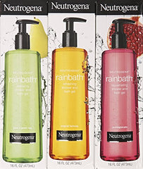 Neutrogena Rainbath Pear & Green Tea bottle emphasizes refreshing skin softness after use.