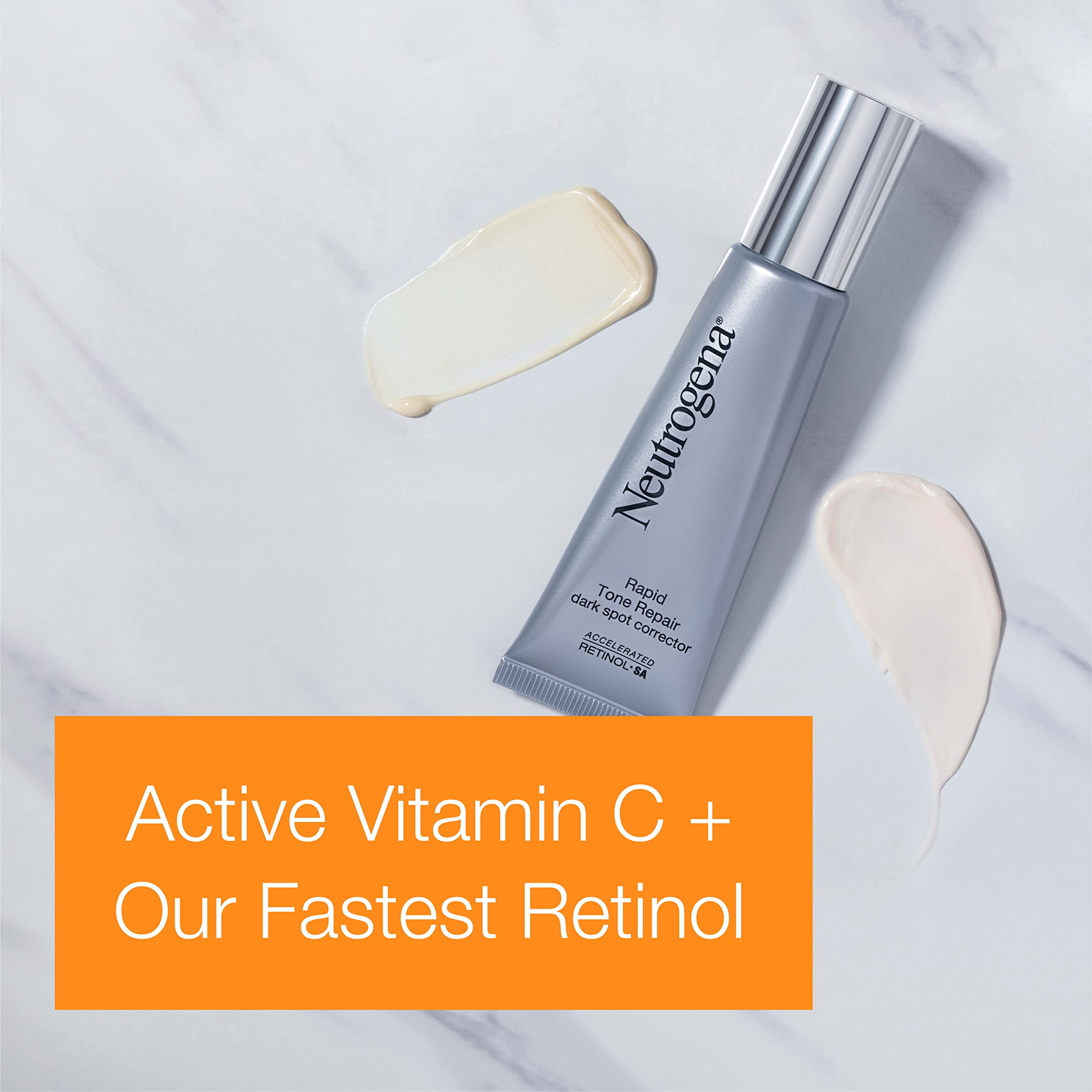 Neutrogena Rapid Tone Repair serum texture close-up highlights smoothing of skin.
