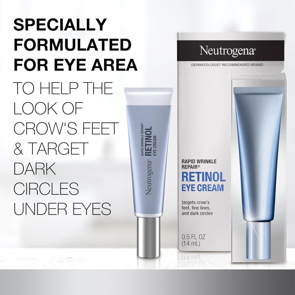 Neutrogena Rapid Wrinkle Repair Eye Cream fragrance-free bottle labeled for sensitive skin.