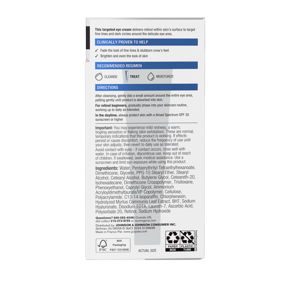 Neutrogena Rapid Wrinkle Repair Eye Cream swatch on skin showing light-reflecting finish.