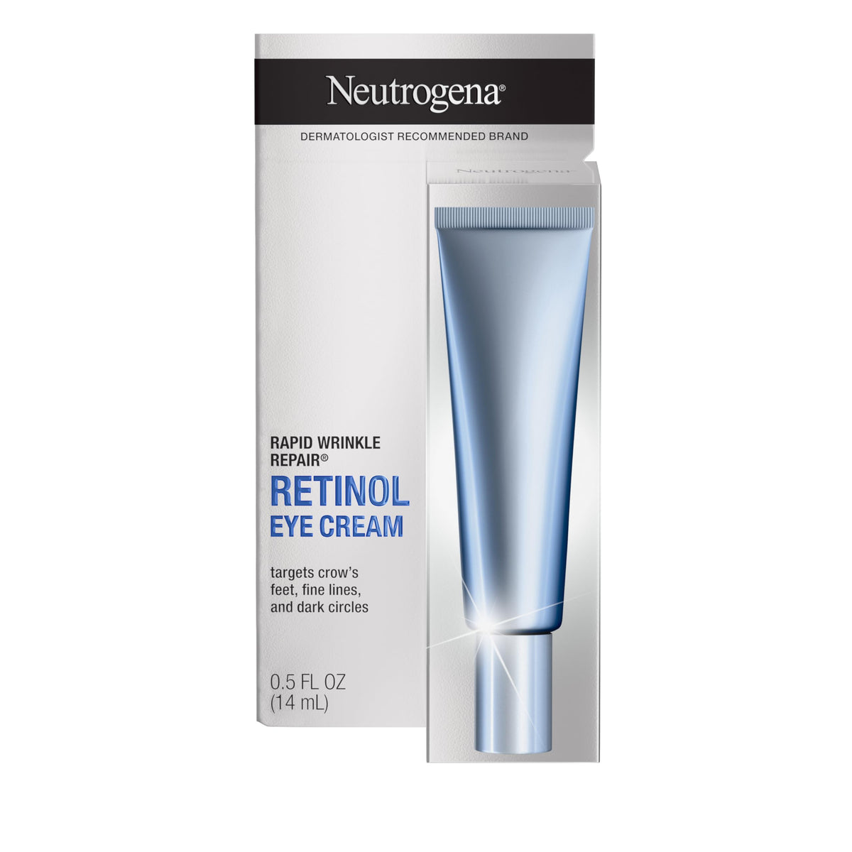 Neutrogena Rapid Wrinkle Repair Eye Cream tube close-up for targeted under-eye care and anti-wrinkle benefits.