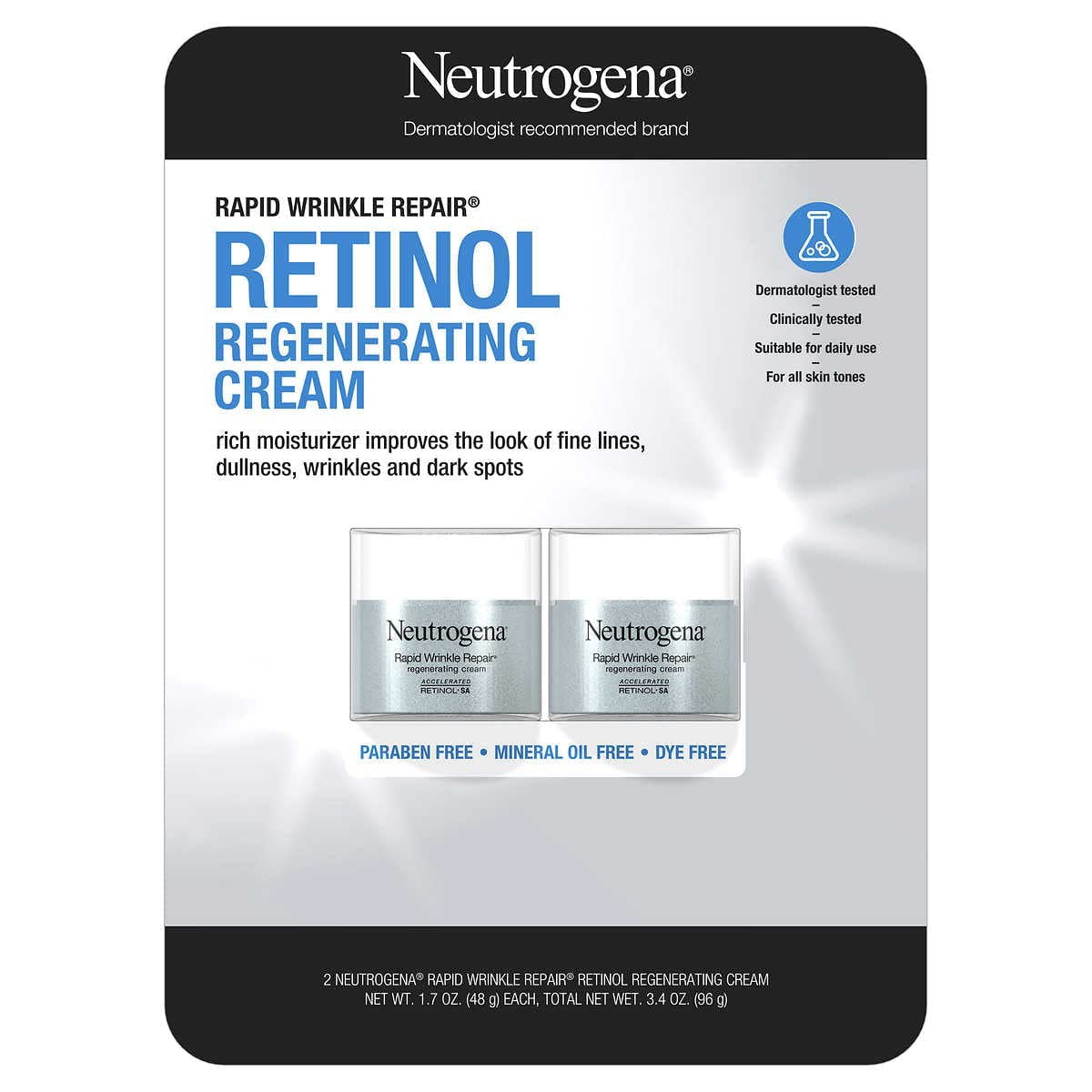 Neutrogena Rapid Wrinkle Repair jar closeup highlighting retinol moisturizer