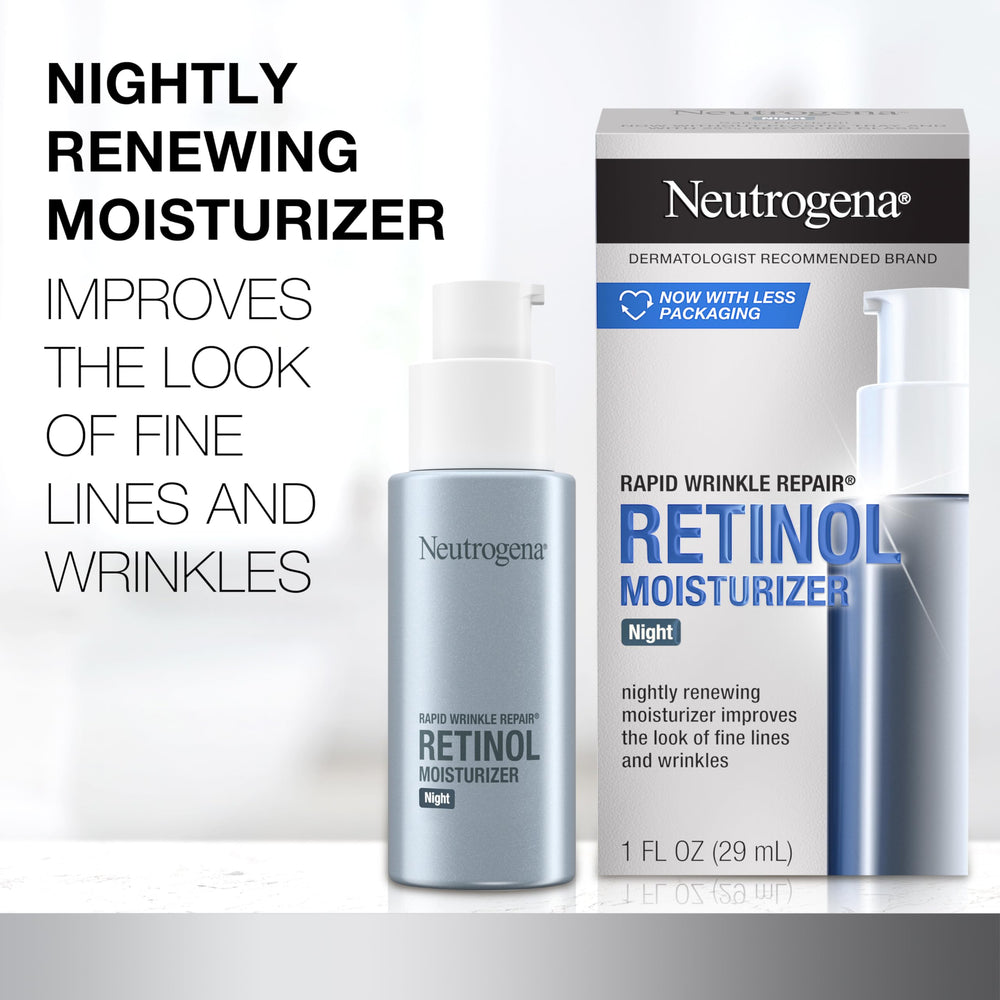 Neutrogena Rapid Wrinkle Repair bottle close-up showing stabilized retinol for smoothing.