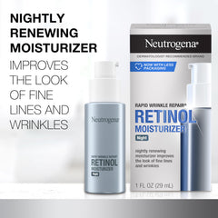Neutrogena Rapid Wrinkle Repair bottle close-up showing stabilized retinol for smoothing.