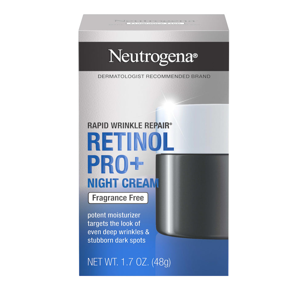 Neutrogena Rapid Wrinkle Repair night cream being dispensed from a jar