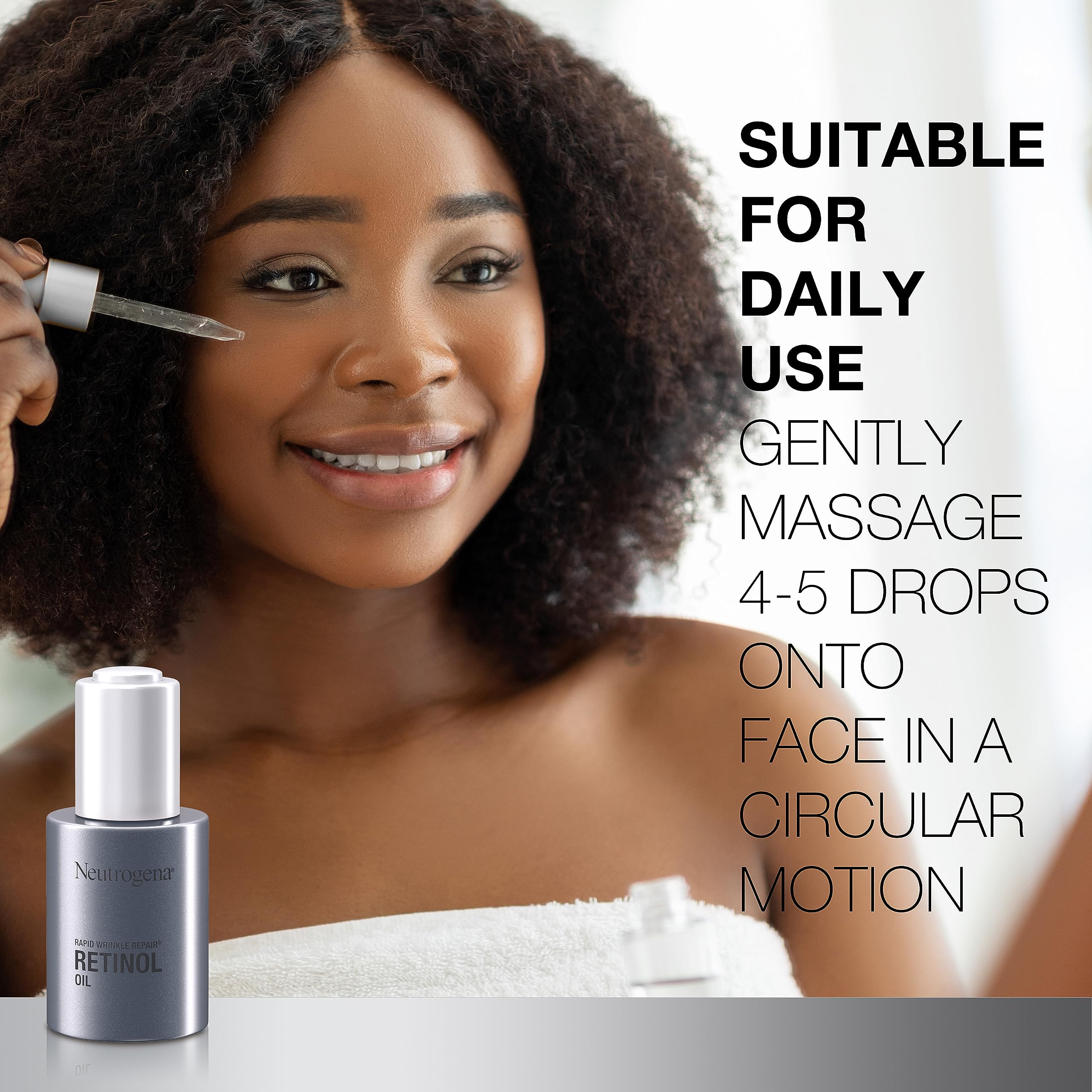 Neutrogena Rapid Wrinkle Repair Retinol Oil dropperPour demonstrates controlled dosing