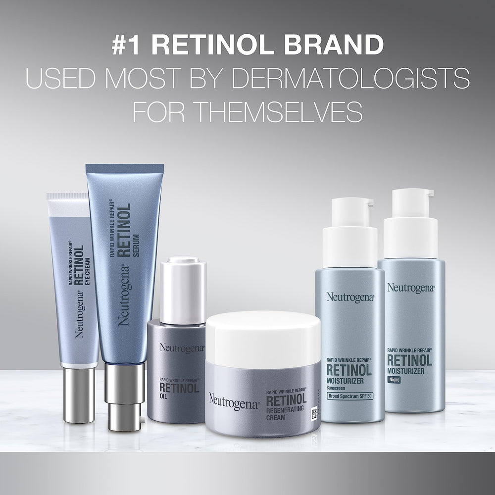 Neutrogena Retinol Oil beside cream tube signaling complete regimen