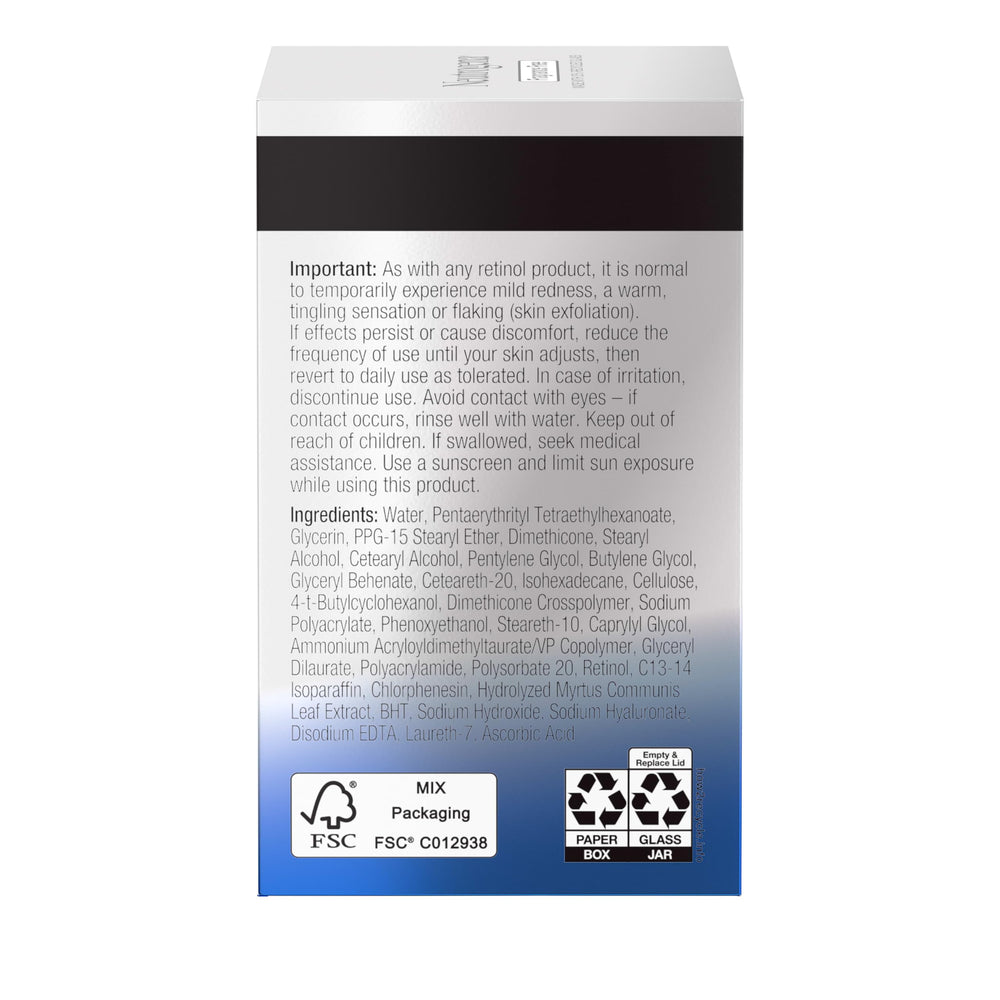 Neutrogena Retinol Pro+ Night Cream ingredients label focusing on fragrance-free formula