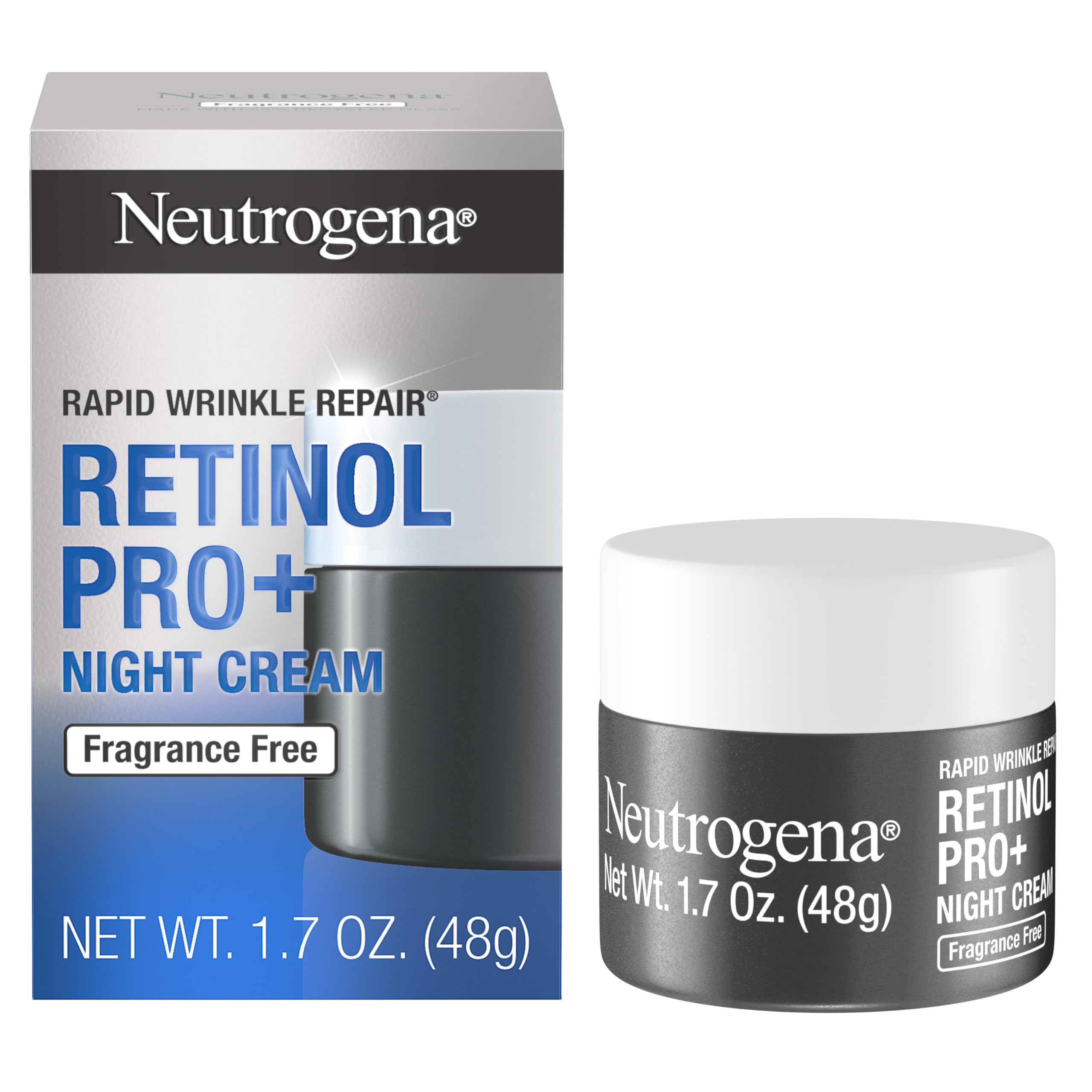 Neutrogena Retinol Pro+ Night Cream jar closeup for hydration and anti-aging