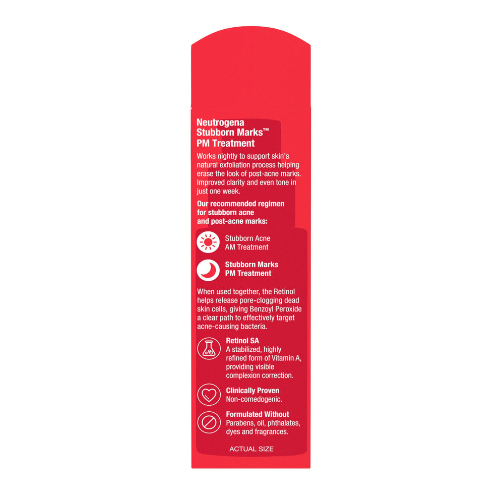 Neutrogena Retinol SA ingredient closeup communicates stabilized vitamin A for visible correction over time.