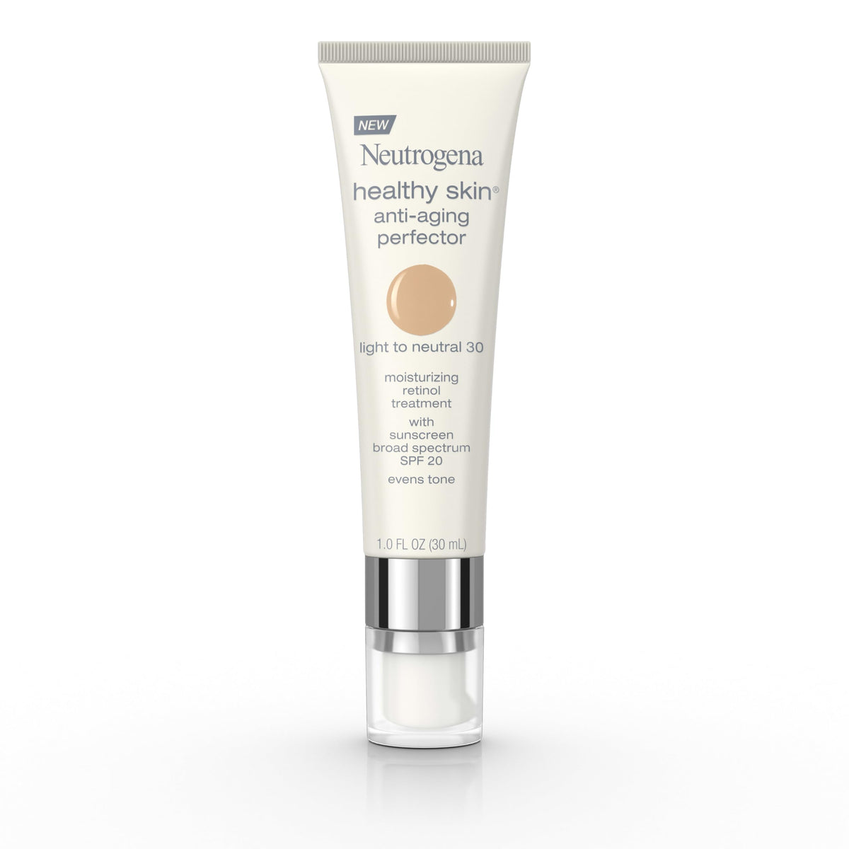 Neutrogena Retinol Tinted Moisturizer tube closeup, delivering lightweight hydration and subtle glow.