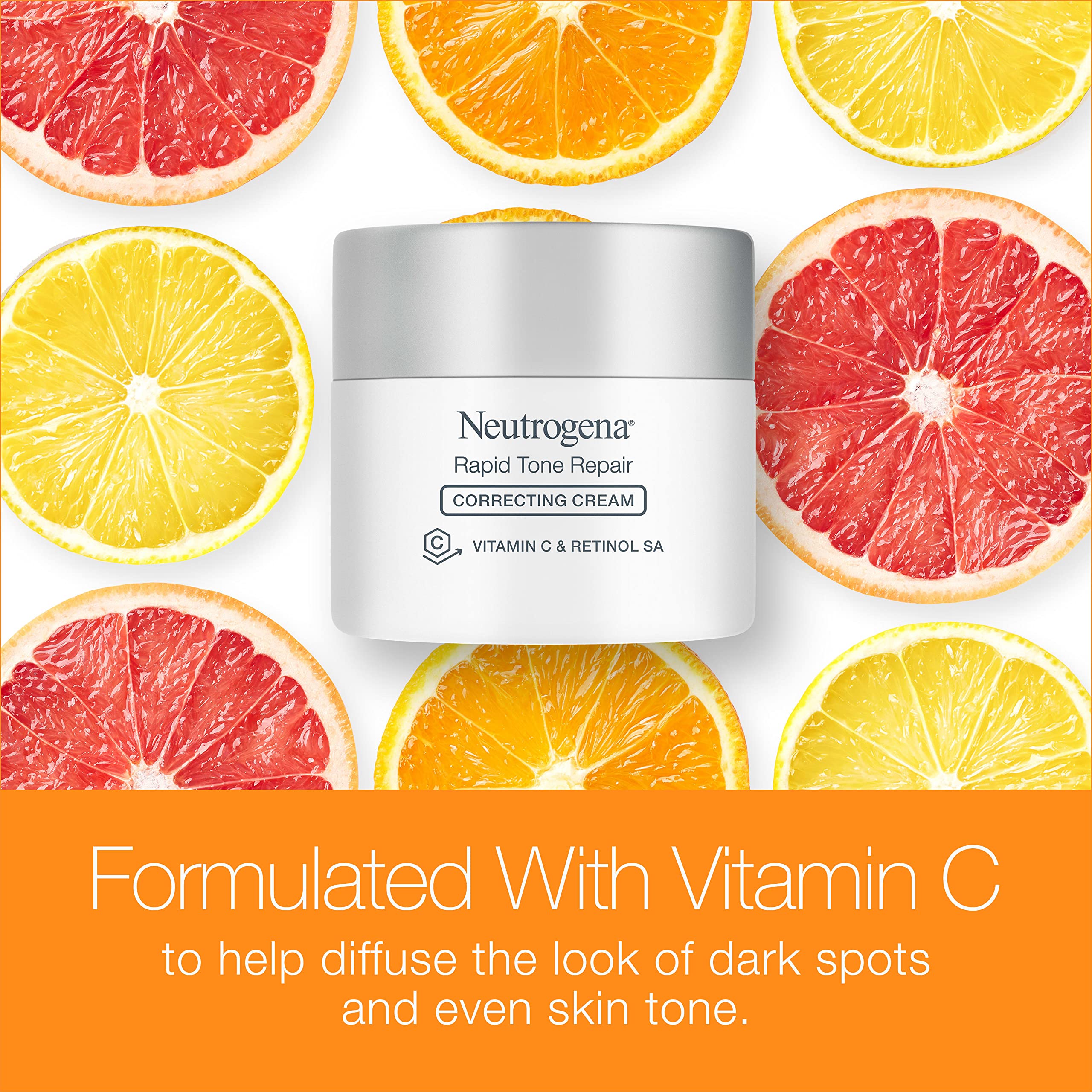 Neutrogena Retinol + Vitamin C Correcting Cream on face with dewy hydration.