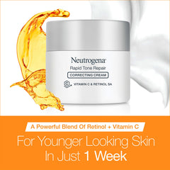 Neutrogena Retinol + Vitamin C Correcting Cream tube applying for smoother skin texture.