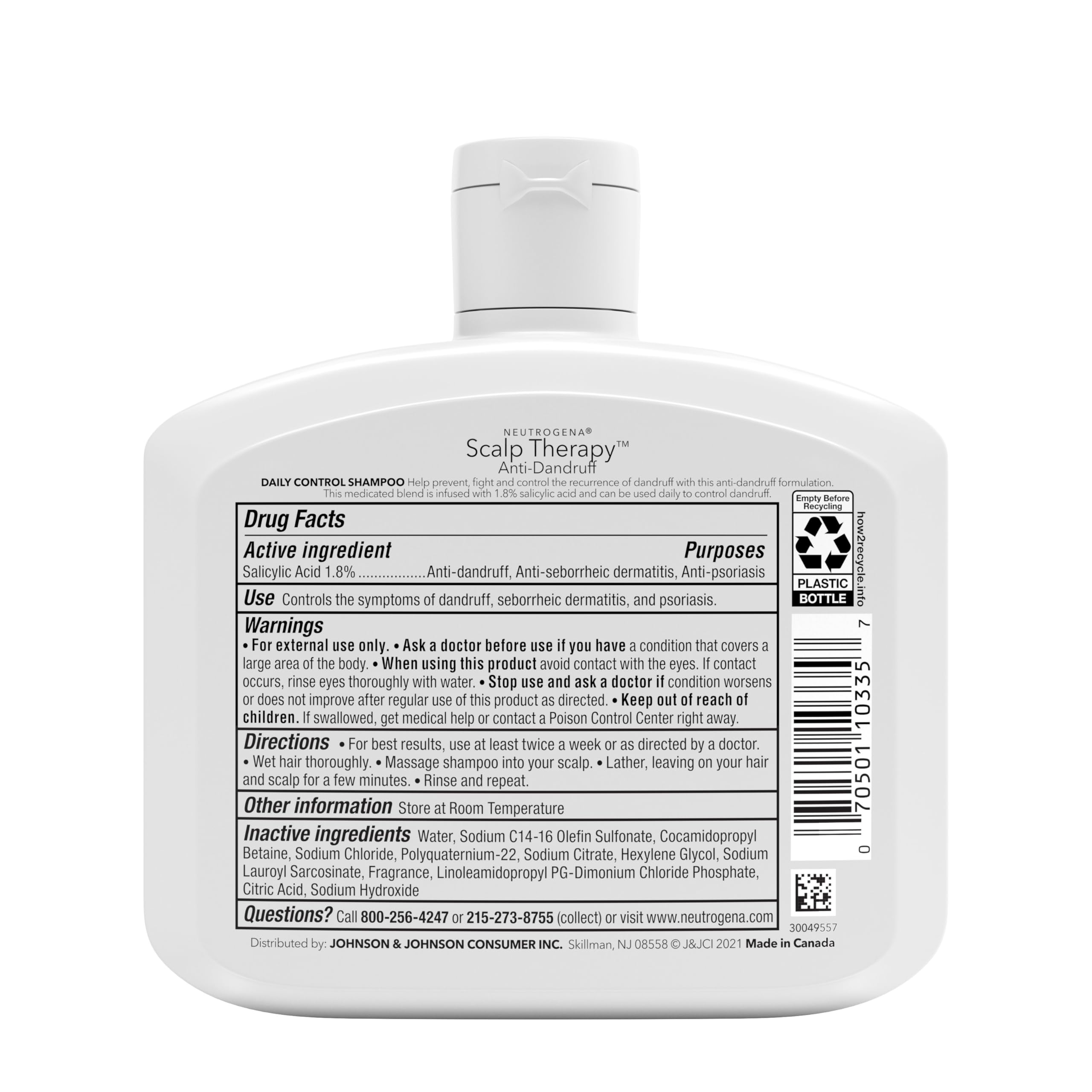 Neutrogena Scalp Therapy 12oz bottle packaging signals long-lasting dandruff care.