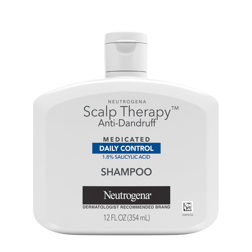 Neutrogena Scalp Therapy bottle front with anti-dandruff formula for a refreshed scalp.