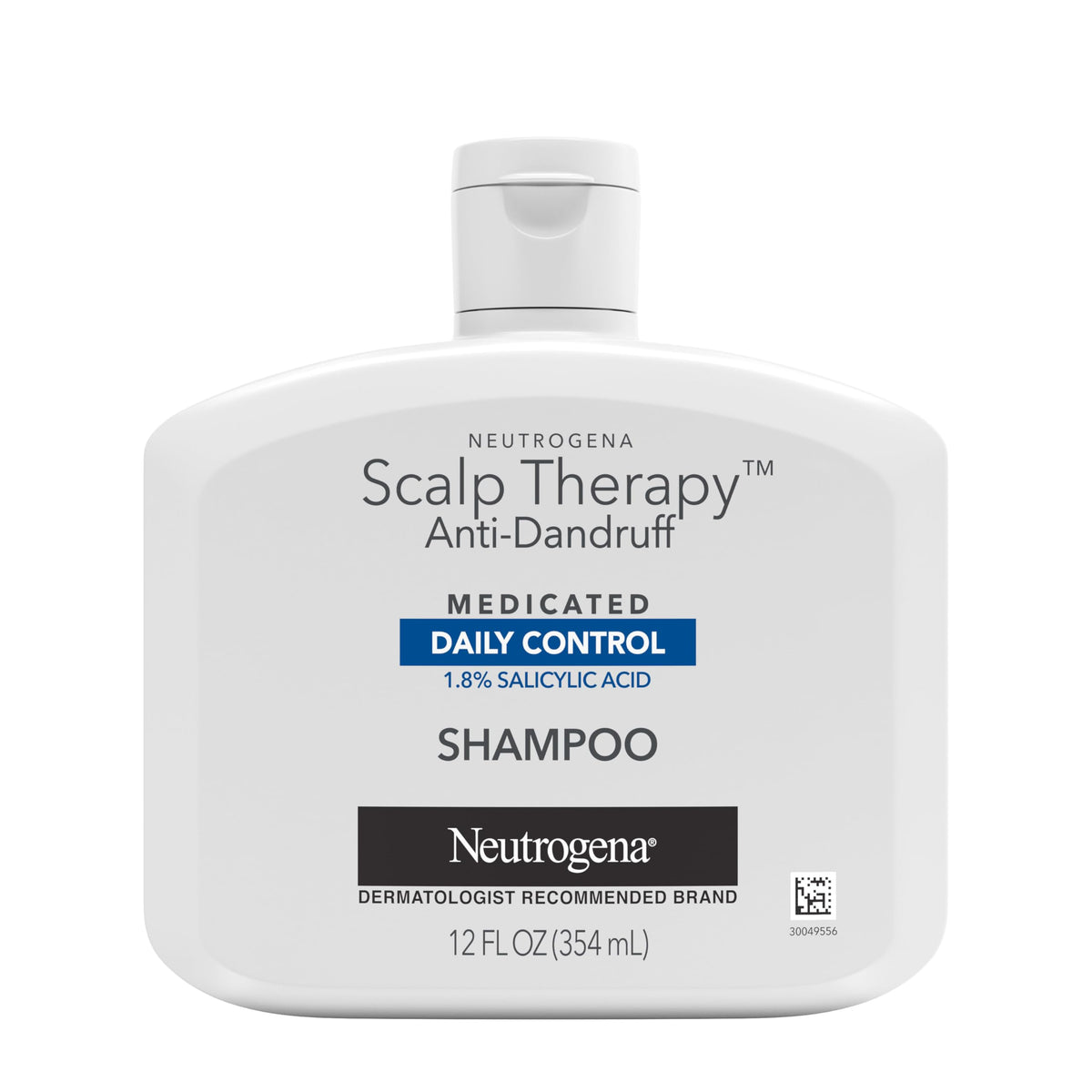 Neutrogena Scalp Therapy bottle front with anti-dandruff formula for a refreshed scalp.