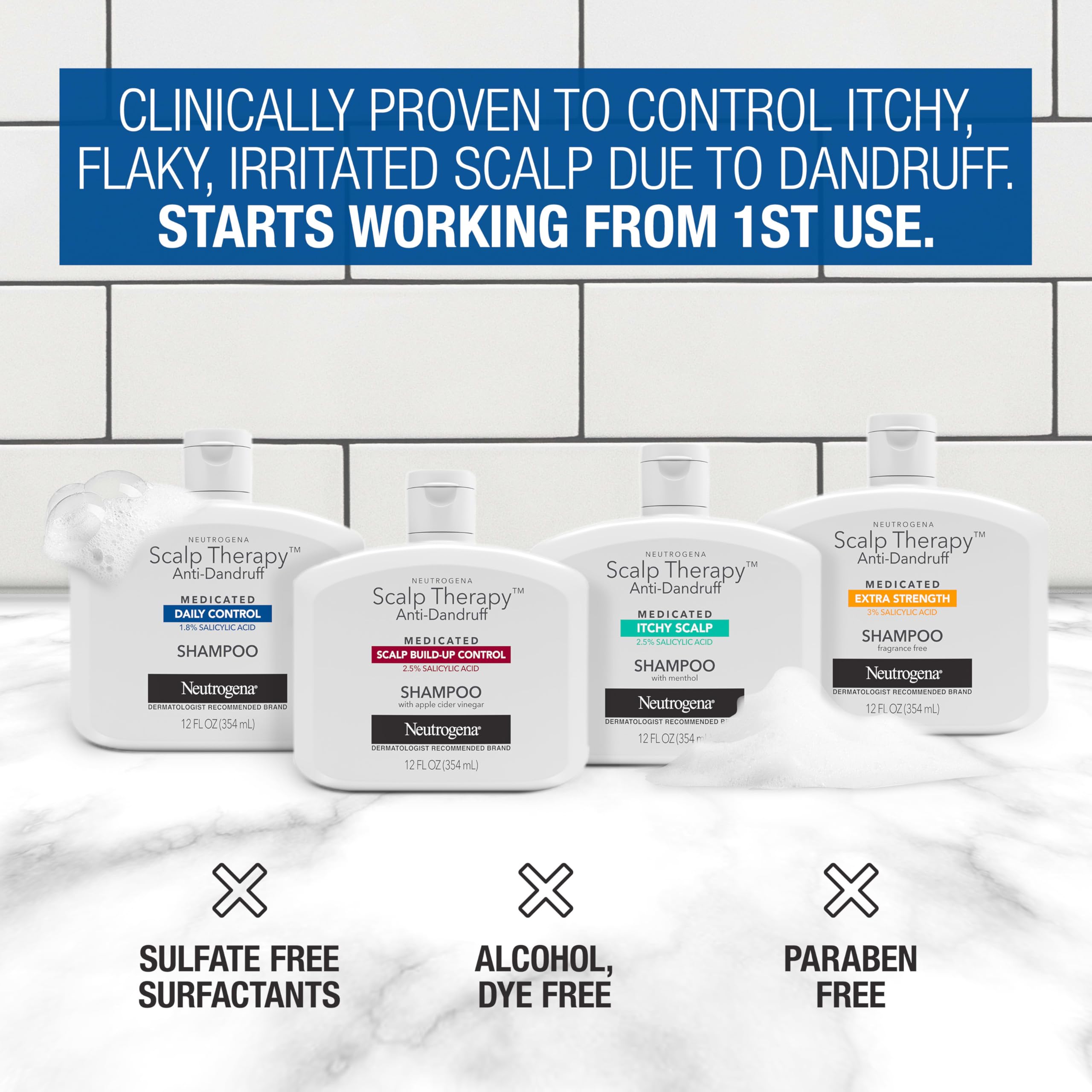 Neutrogena Scalp Therapy fragrance drops image highlights inviting scent during wash.