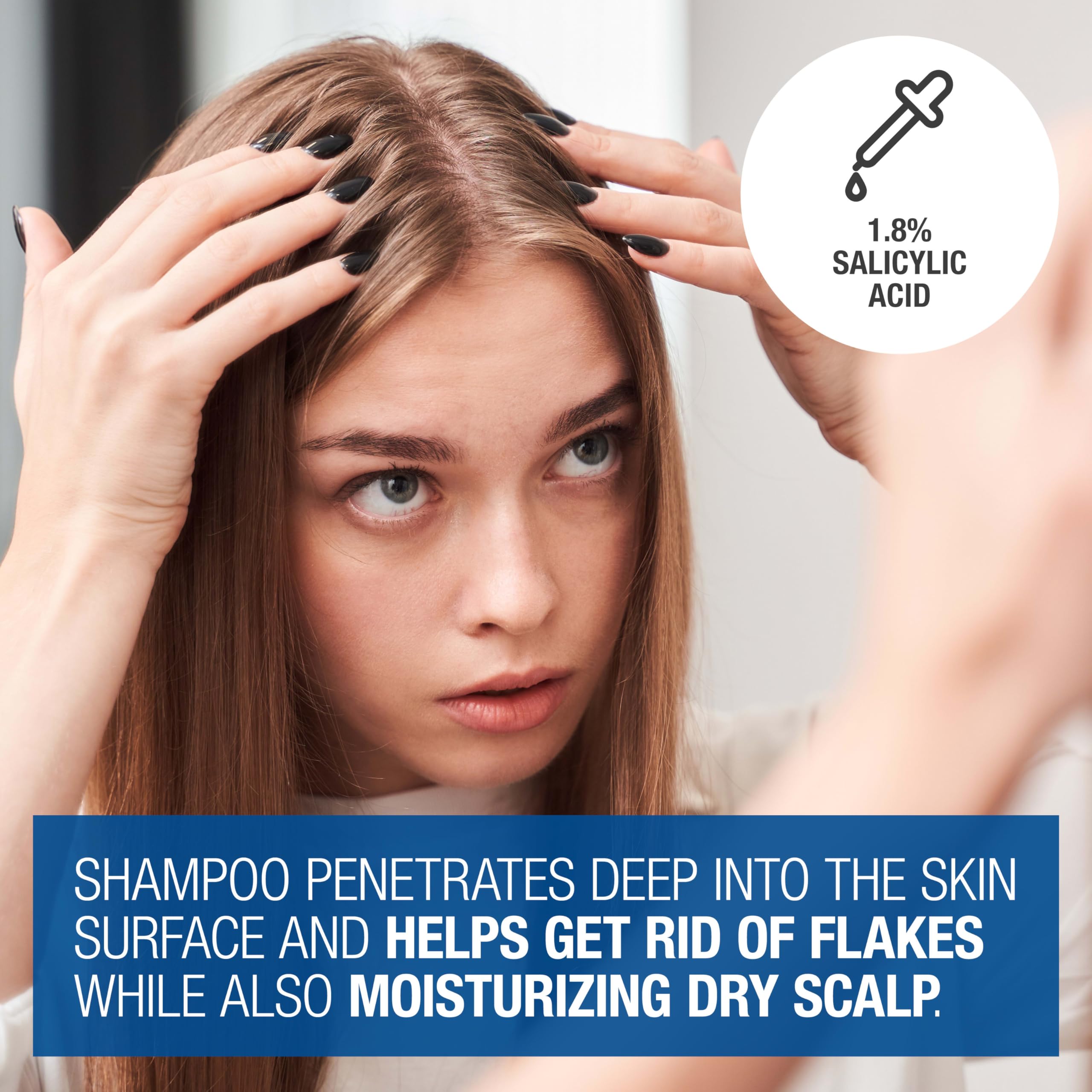 Neutrogena Scalp Therapy shampoo lather demonstrates cleansing for flaky scalp.