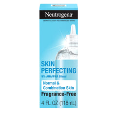 Neutrogena Skin Perfecting exfoliant bottle pour shows oil-free daily exfoliation in action