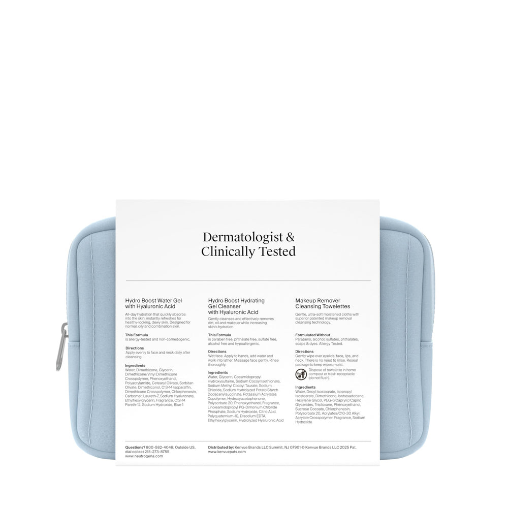 Neutrogena skincare bundle flatlay emphasizing three essential travel sizes.