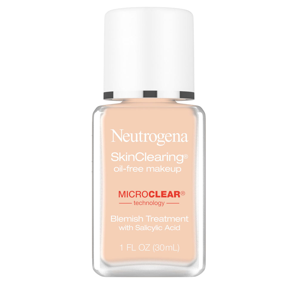 Neutrogena SkinClearing foundation Nude 40 bottle shows oil-free, breathable coverage.