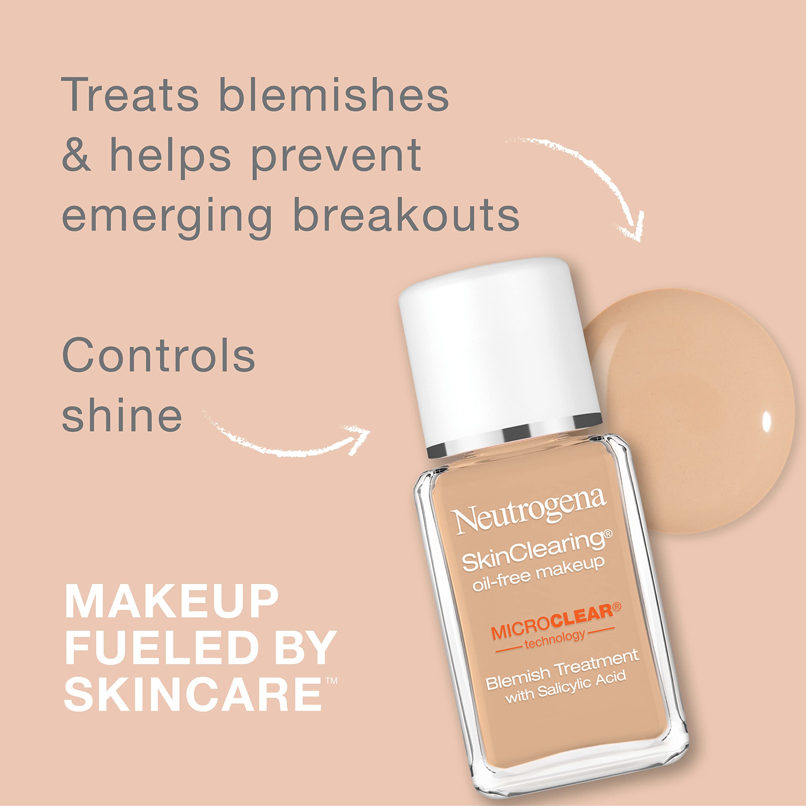 Neutrogena SkinClearing foundation Nude 40 swatches display shade match.